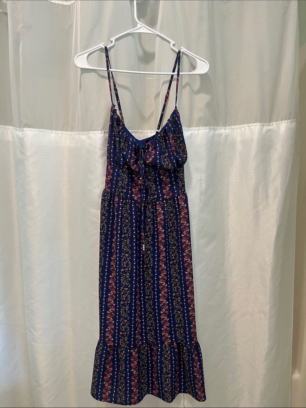BCBG Navy Blue Floral Maxi Dress with Pink Accents